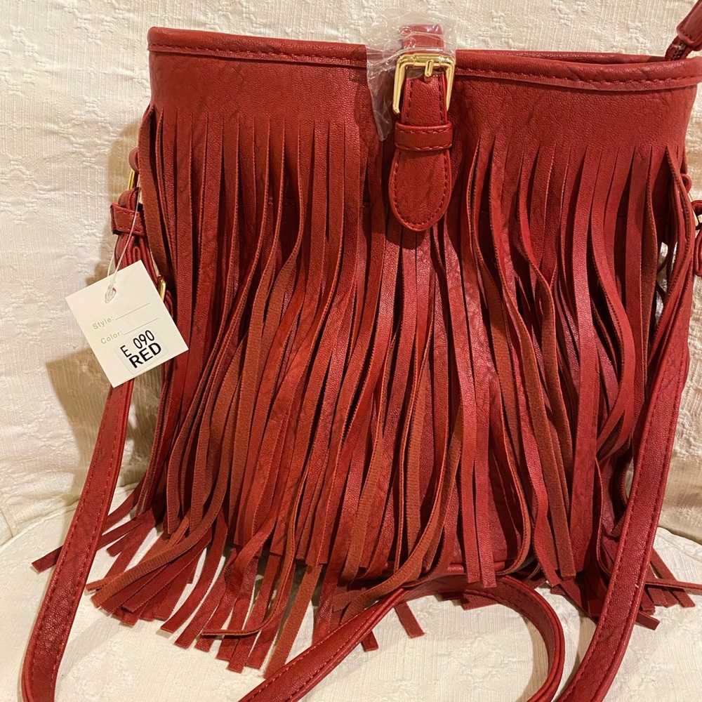 NWT Red Fringe Adjustable Crossbody